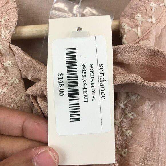 New Sundance Womens Sophia Blouse XS Peach Lace Long Sleeve Button Detail - Picture 5 of 11